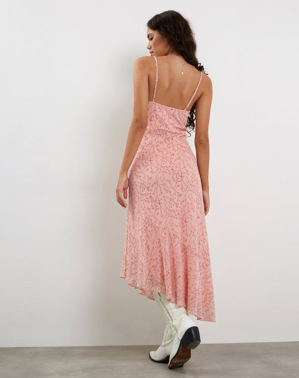 Motel Rocks Kavala Asymmetric Midi Dress In Shadow Floral Pink
