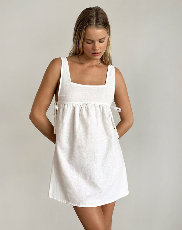 motel rocks Kawase Tie Side Mini Dress in Linen White