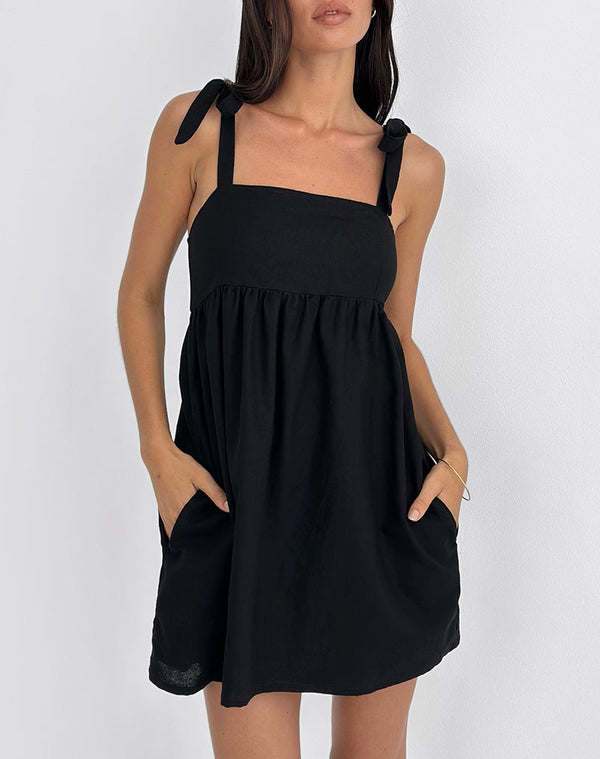 Motel Rocks Kayla Square Neck Mini Dress In Linen Black