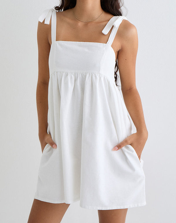 Motel Rocks Kayla Square Neck Mini Dress In Linen Ivory