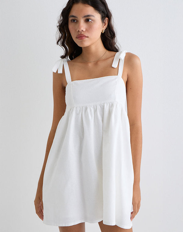 motel rocks Kayla Square Neck Mini Dress in Linen Ivory