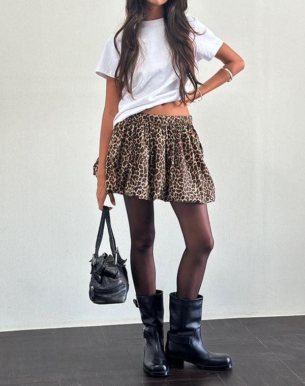 motel rocks Kayowi Puffball Mini Skirt in Rar Leopard Sandstorm