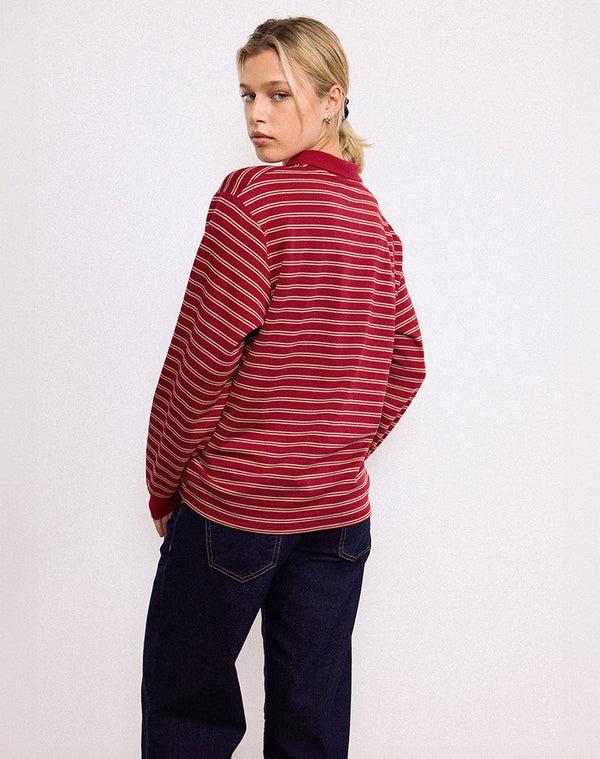 Motel Rocks Kemillau Baggy Shirt In Burgundy With White Stripes