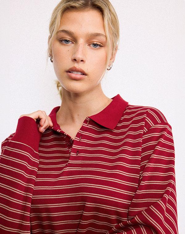 motel rocks Kemillau Baggy Shirt in Burgundy with White Stripes