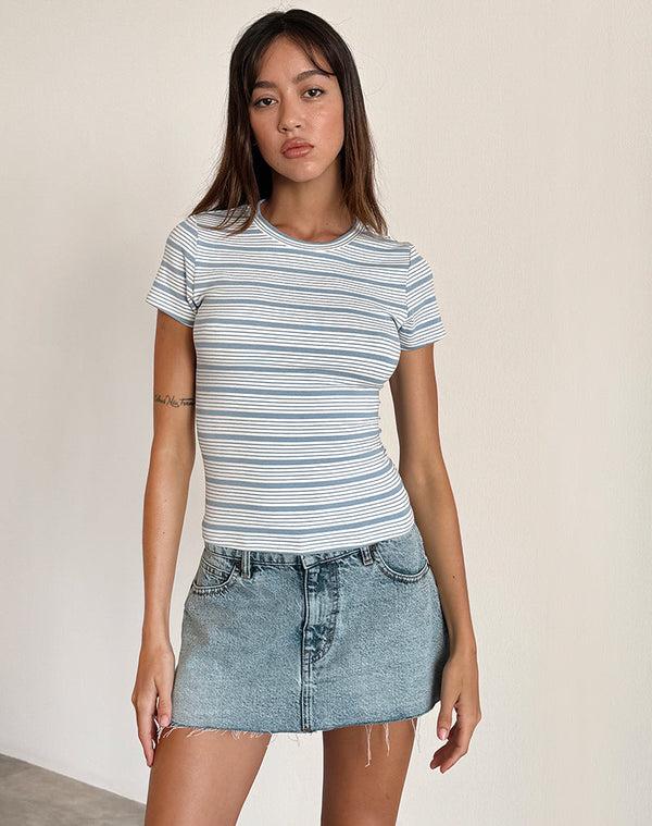 Motel Rocks Kenichi Top In Stripe Blue And White Jersey