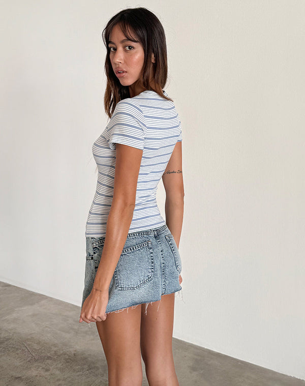 Motel Rocks Kenichi Top In Stripe Blue And White Jersey