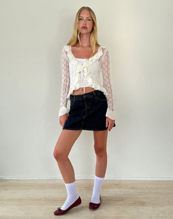 Motel Rocks Kenira Cardigan In Pointelle Knit Birch Cream