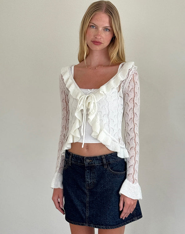 motel rocks Kenira Cardigan in Pointelle Knit Birch Cream