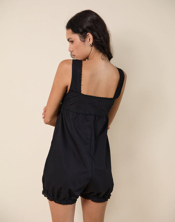 Motel Rocks Kenna Babydoll Playsuit In Poplin Black