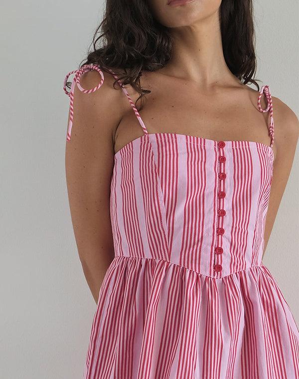 Motel Rocks Kesyani Mini Dress In Vertical Pink Stripe