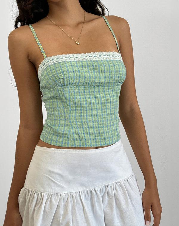 Motel Rocks Kinaya Cami Top In Blue And Yellow Check