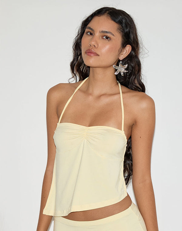 motel rocks Kins Asymmetric Halterneck Top in Rayon Lemon