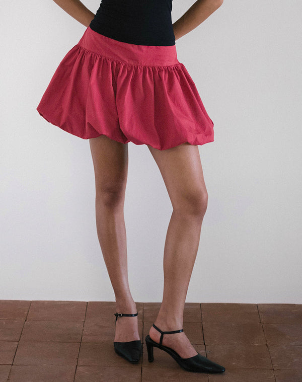 motel rocks Kiyowo Puffball Mini Skirt in Adrenaline Red