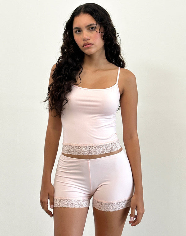 Motel Rocks Kuden Lace Hem Micro Shorts In Soft Jersey Pink
