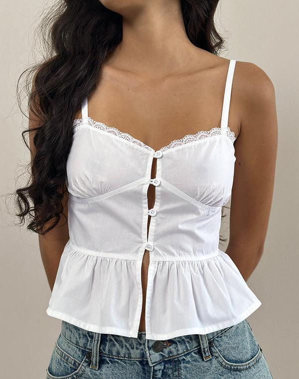 Motel Rocks Kugy Tie Front Cami Top In Poplin White
