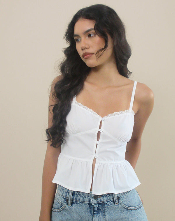 Motel Rocks Kugy Tie Front Cami Top In Poplin White