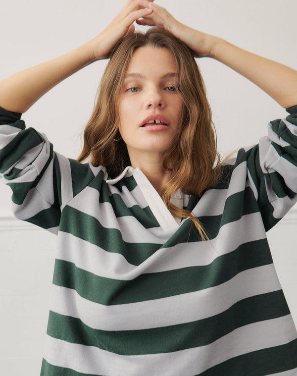 motel rocks Kumara Rugby Shirt in Green Khaki and White