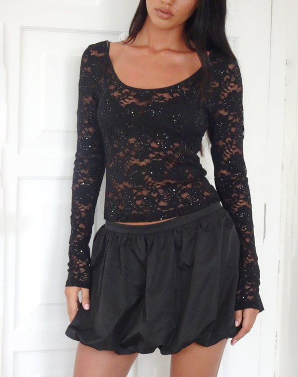 Motel Rocks Lainey Unlined Long Sleeve Top In Black Sequin Lace