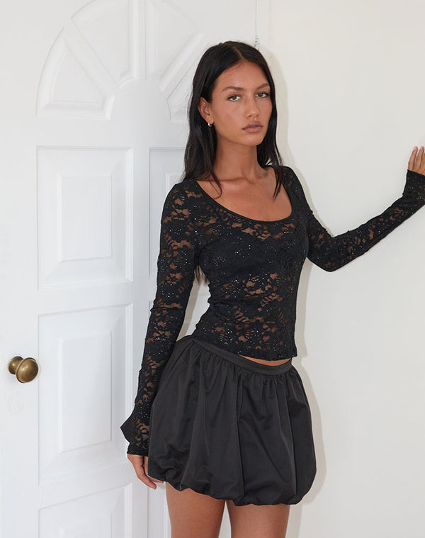 Motel Rocks Lainey Unlined Long Sleeve Top In Black Sequin Lace