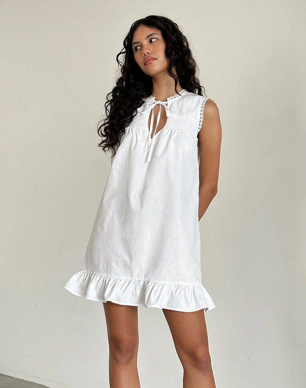 Motel Rocks Lalita Babydoll Mini Dress In Poplin White
