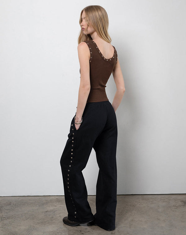 Motel Rocks Lark Loose Fit Joggers In Black With Studs