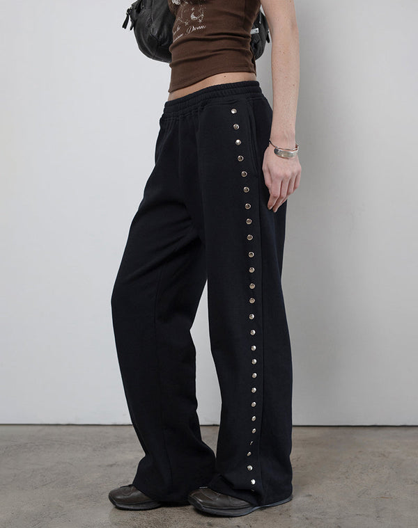 motel rocks Lark Loose Fit Joggers in Black with Studs