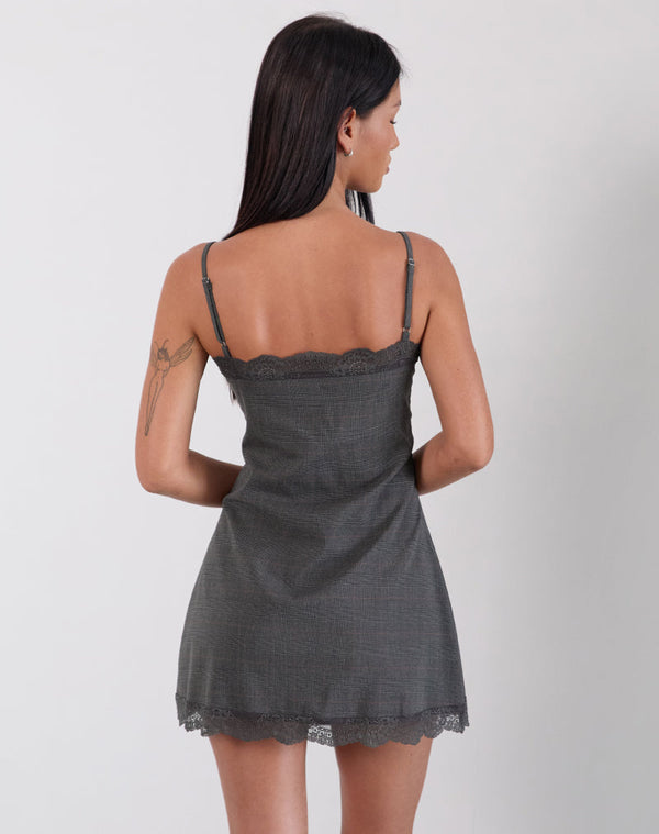 Motel Rocks Larna Mini Dress In Check Tailoring Grey