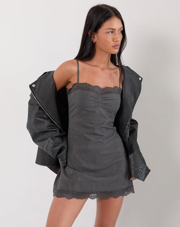 motel rocks Larna Mini Dress in Check Tailoring Grey