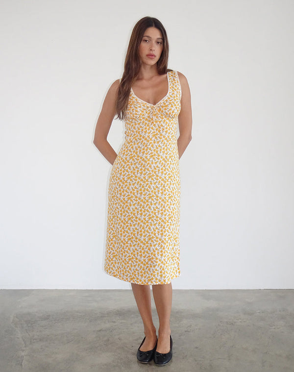 motel rocks Lavisha Midi Dress in Yellow Cosmos Garden
