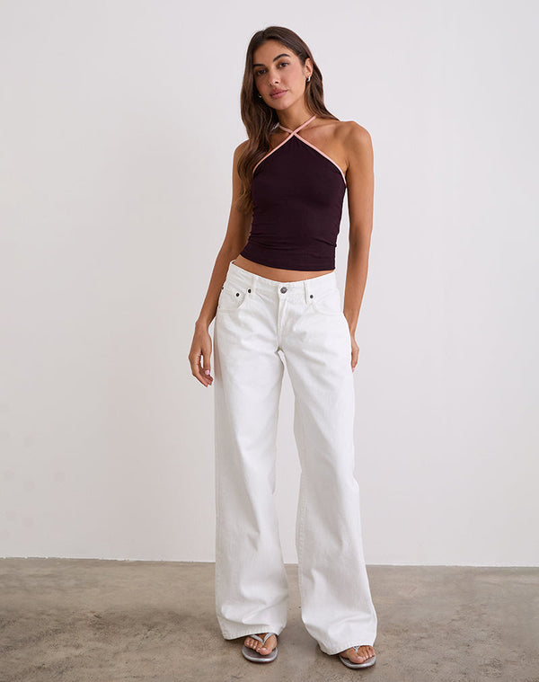 Motel Rocks Lay Halterneck Top In Redwood With Pink Lady Binding