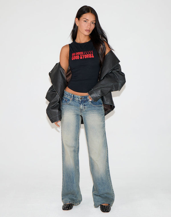 Motel Rocks Leen Tank Top In Black With Bad Choices Good Stories Graphic