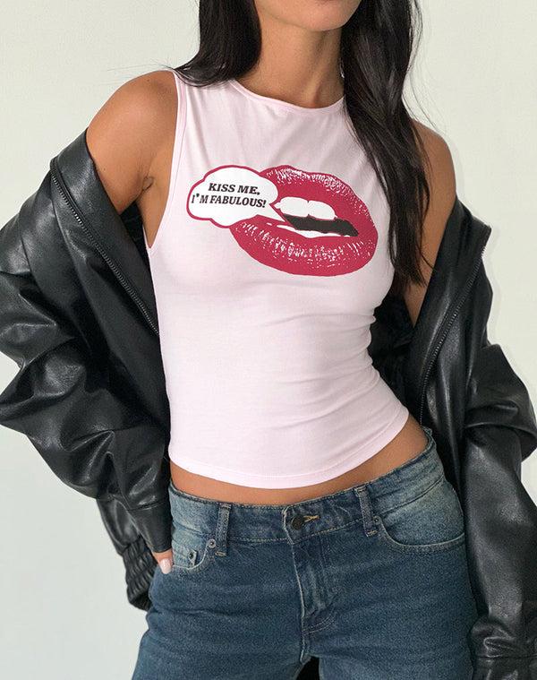 Motel Rocks Leen Tank Top In Pink With Kiss Me I'm Fab Graphic