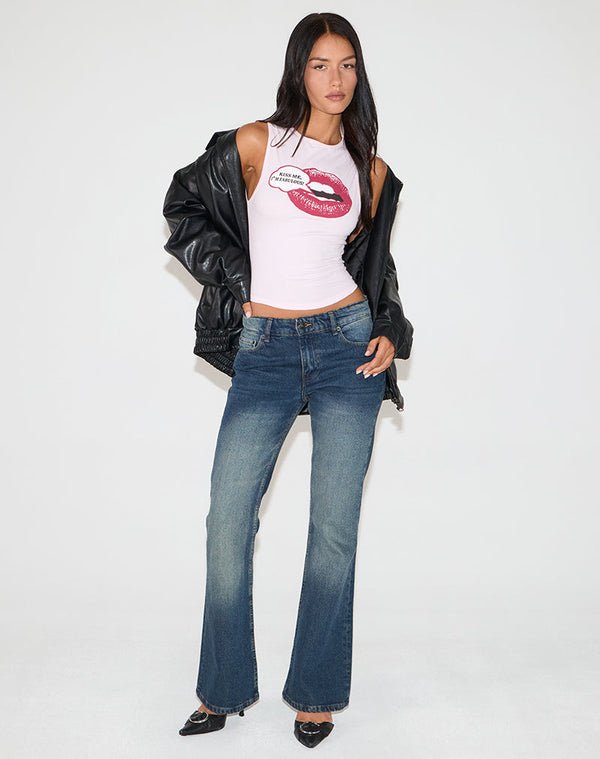 Motel Rocks Leen Tank Top In Pink With Kiss Me I'm Fab Graphic