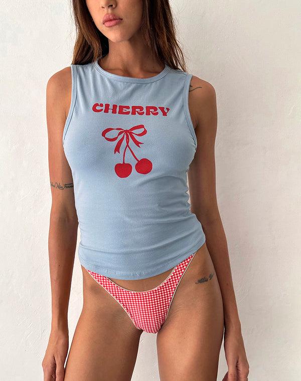 Motel Rocks Leen Top In Nantucket Blue With Cherry Print