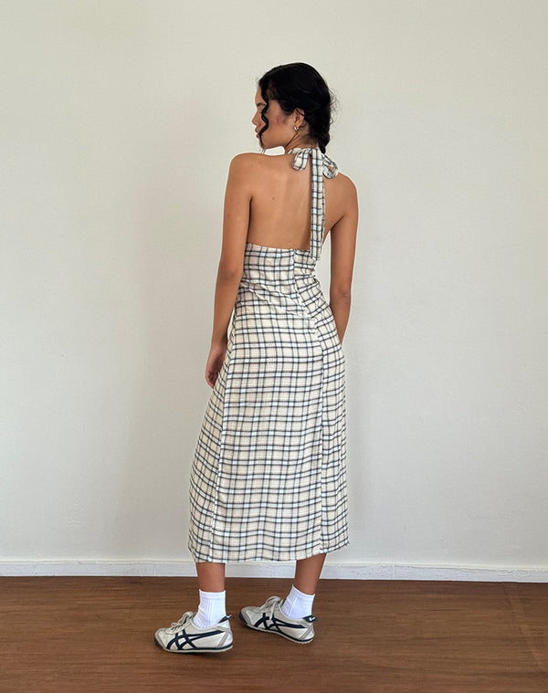 Motel Rocks Lenata Halterneck Midi Dress In Pastel Blue Tartan