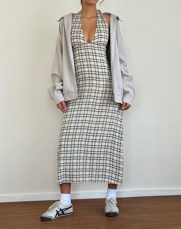 Motel Rocks Lenata Halterneck Midi Dress In Pastel Blue Tartan