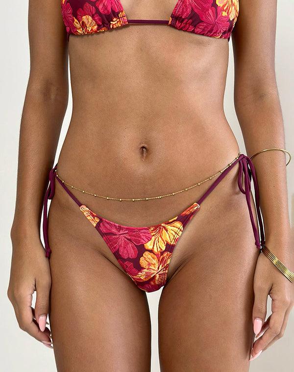 Motel Rocks Lentra Bikini Bottom In Sketchy Hibiscus Burgundy