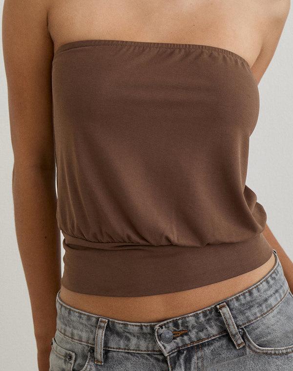 Motel Rocks Leocadia Bandeau Top In Cupro Bitter Chocolate