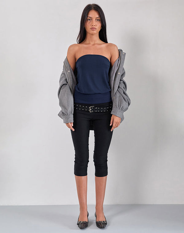 Motel Rocks Leocadia Long Bandeau Top In Cupro Navy