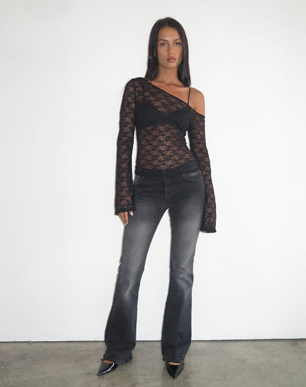Motel Rocks Lerina Unlined Asymmetric Top In Lace Black
