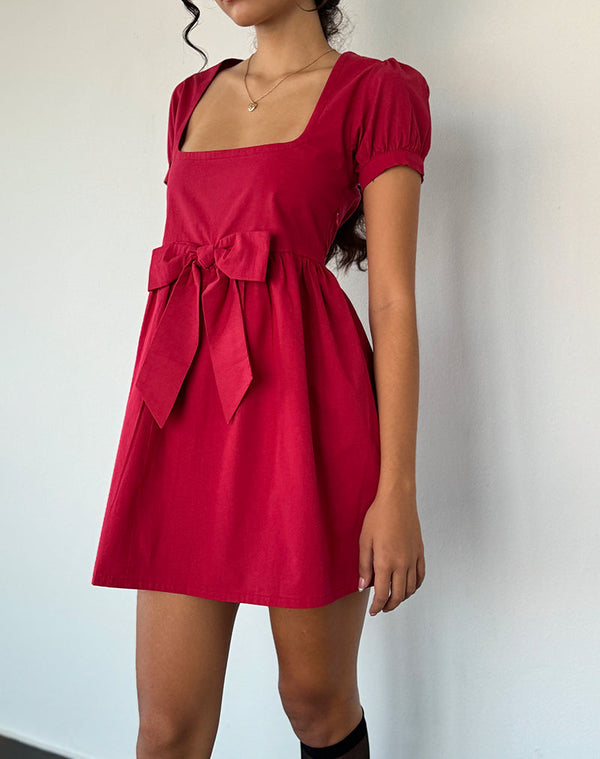Motel Rocks Leshiana Mini Dress In Poplin Adrenaline Red