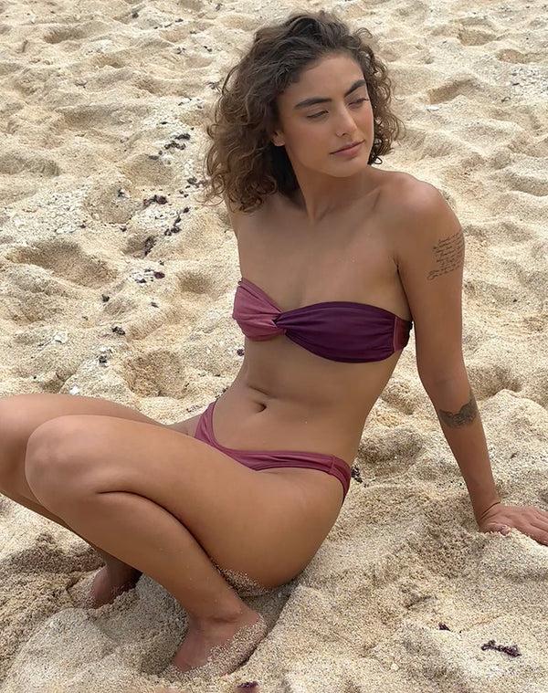 Motel Rocks Linda Twist Bikini Top In Deep Mauve Plum