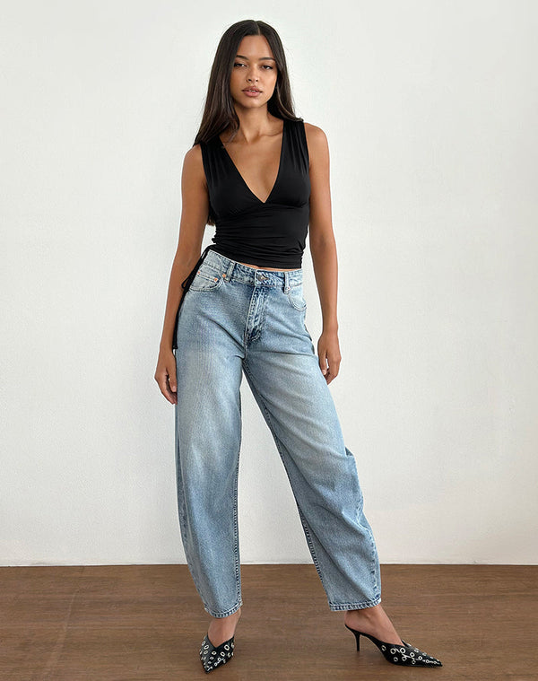 Motel Rocks Lindka Plunge Assymetric Top In Slinky Black