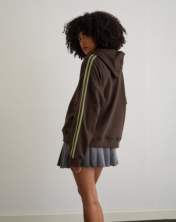 Motel Rocks Lingwu Hoodie In Bitter Chocolate With Green Binding And M Embroidery