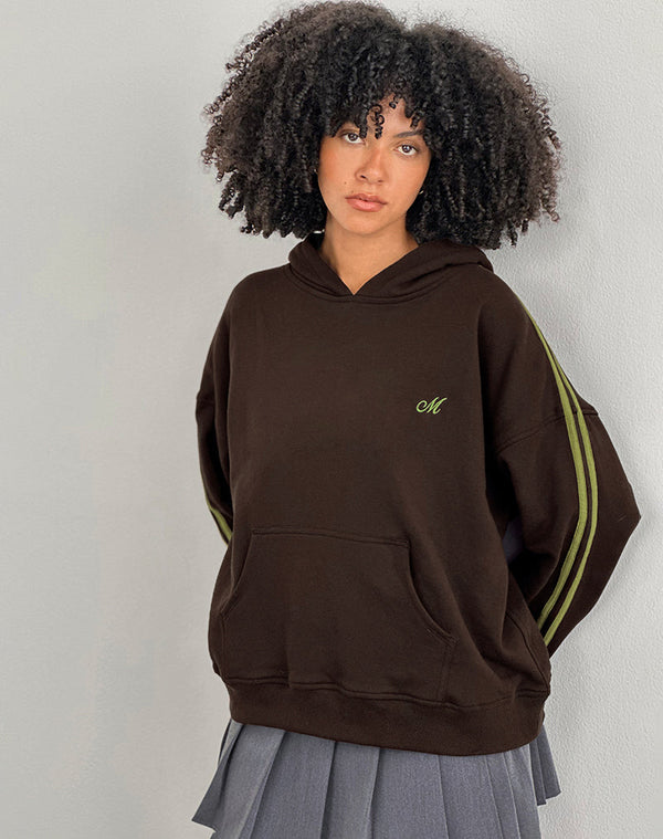 Motel Rocks Lingwu Hoodie In Bitter Chocolate With Green Binding And M Embroidery