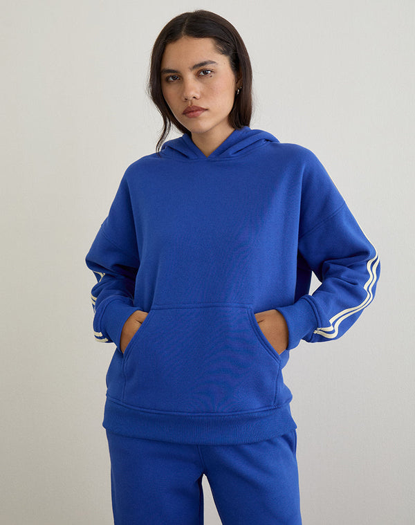 Motel Rocks Lingwu Hoodie In Cobalt Blue With Buttermilk Binding