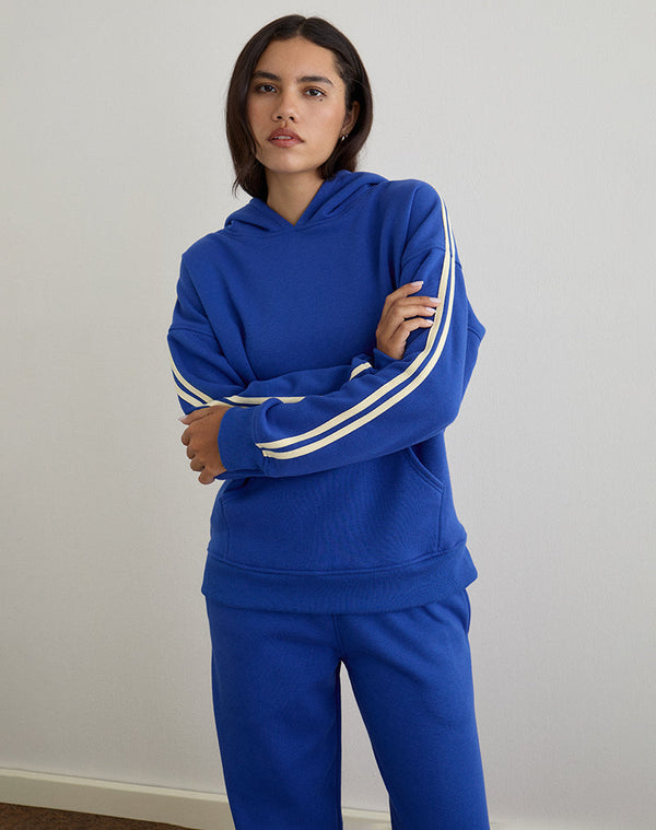 motel rocks Lingwu Hoodie in Cobalt Blue with Buttermilk Binding