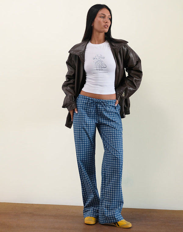 Motel Rocks Lirura Low Rise Trouser In Navy Tartan Poplin