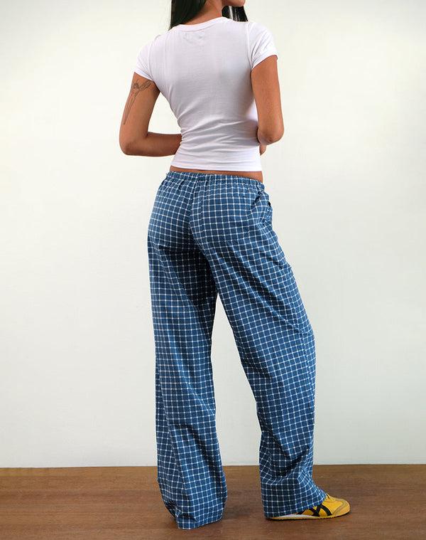 Motel Rocks Lirura Low Rise Trouser In Navy Tartan Poplin