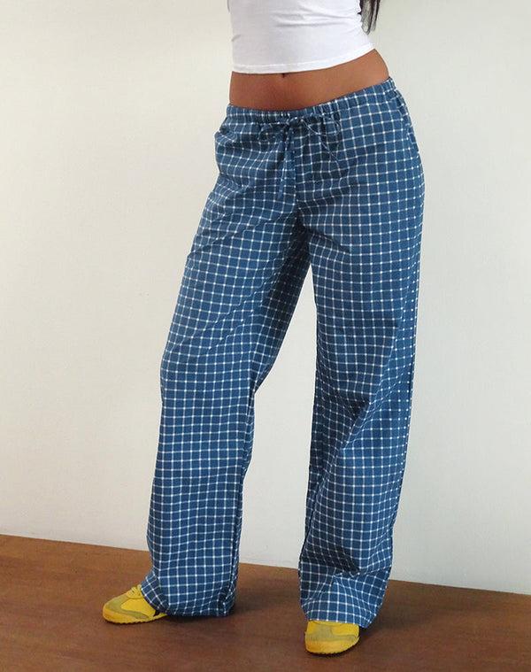 motel rocks Lirura Low Rise Trouser in Navy Tartan Poplin